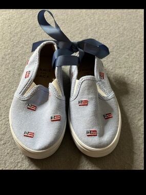NEW Janie and Jack Slip-on Shoes Little Boy 7 Light Blue American Flag Patriotic